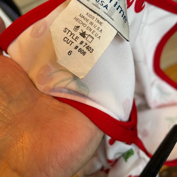 Girls White Cherry Print Sundress with Red Trim - Picture 4 of 15